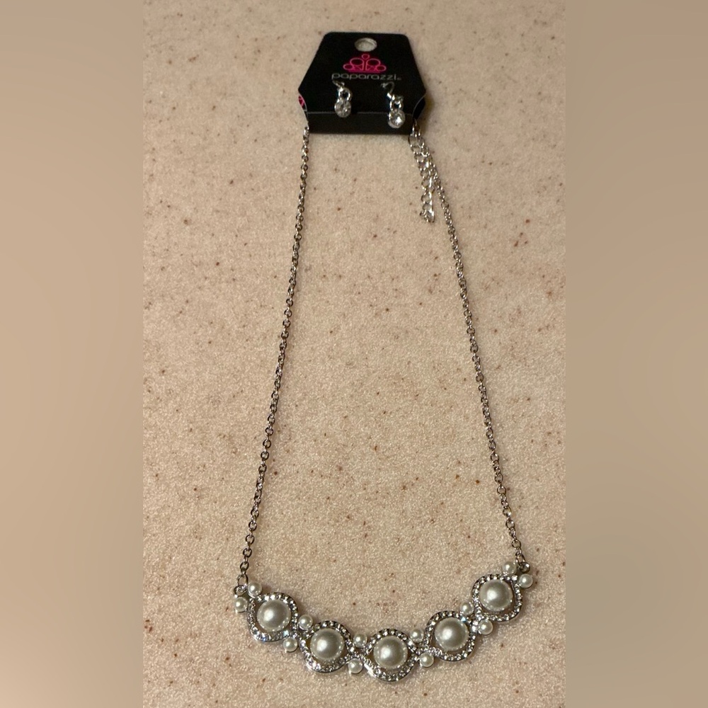 Paparazzi Silver Necklace with White Pearls